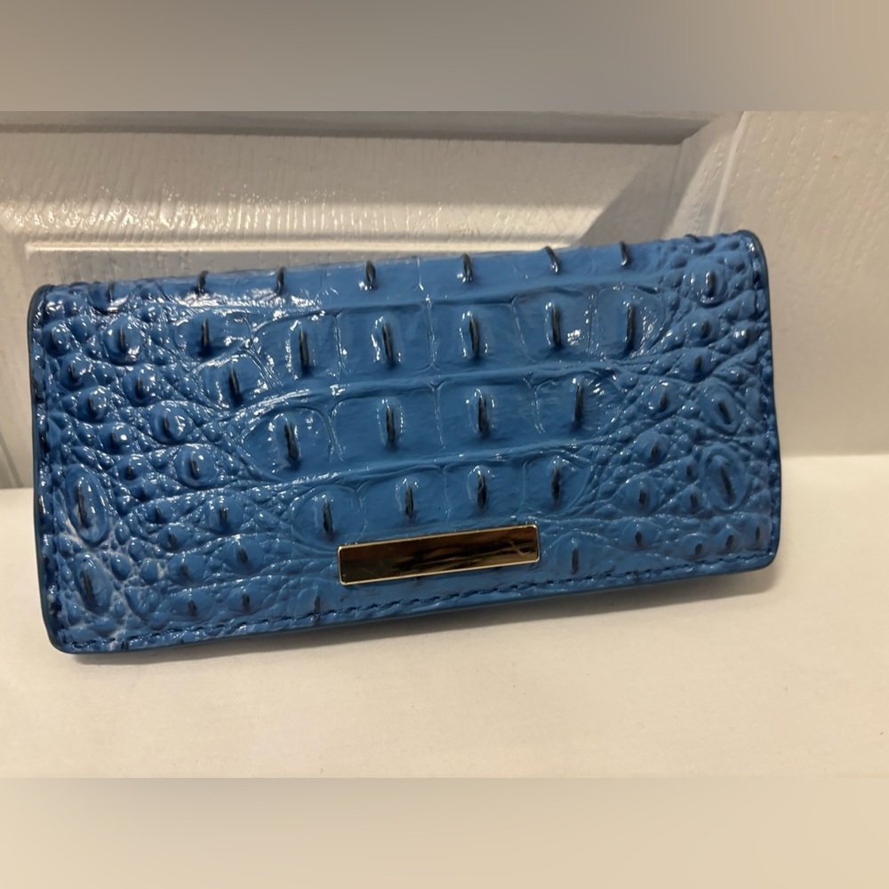 Blue Croc Embossed Wallet with Gold Accent 7x4”